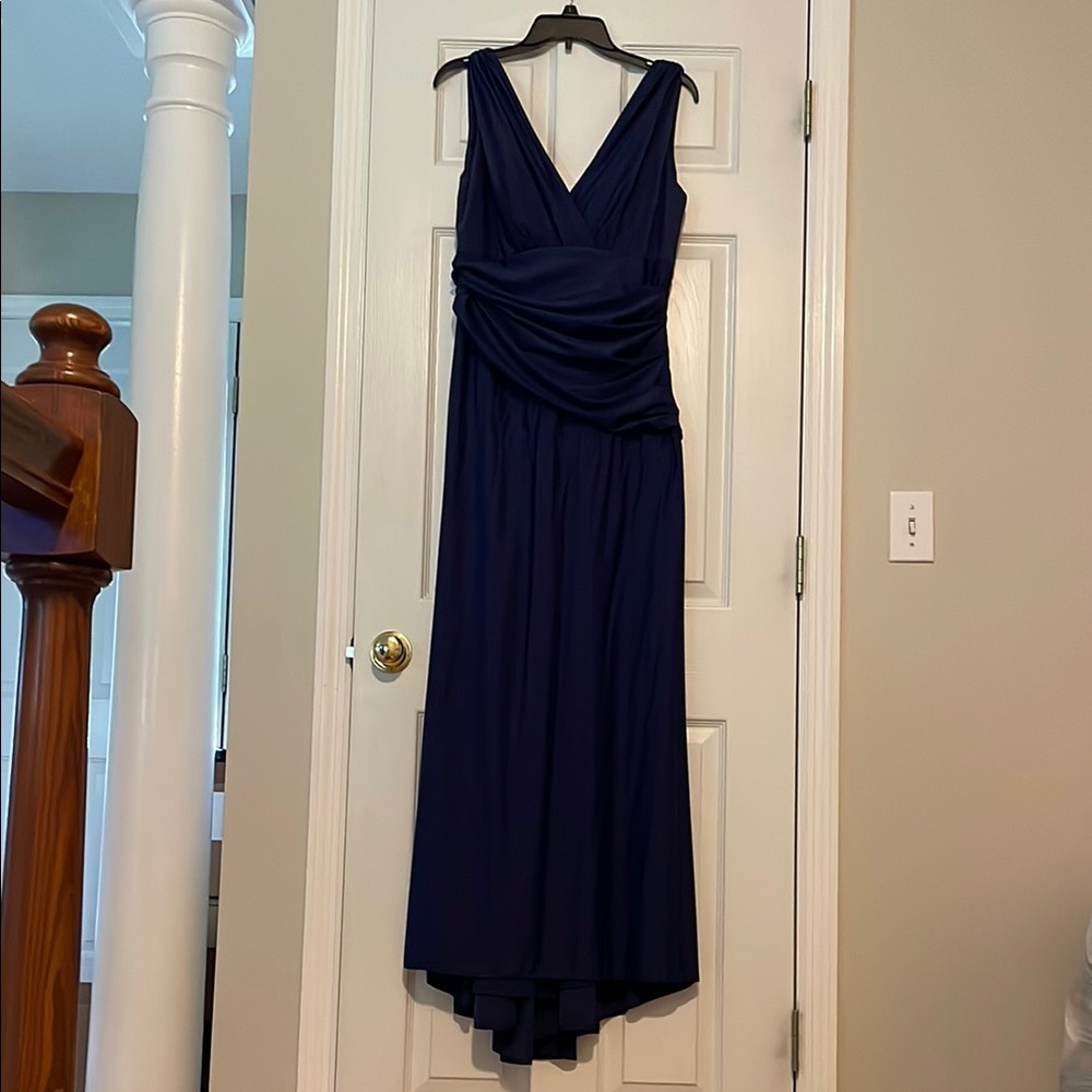 Rene Ruiz Blue High Low V-Neck Gown